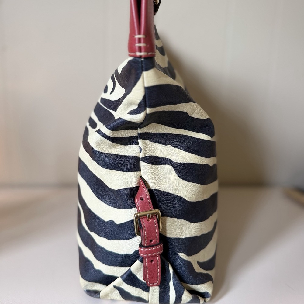 Dooney & Bourke VTG Y2K Zebra Print Leather Slouchy Hobo Bag (L) Purse Designer - Picture 3 of 13